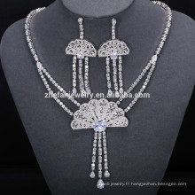 Mode déclaration de mariage collier CZ cristal fou grand gros luxe femmes parti boucles d&#39;oreilles collier ensemble